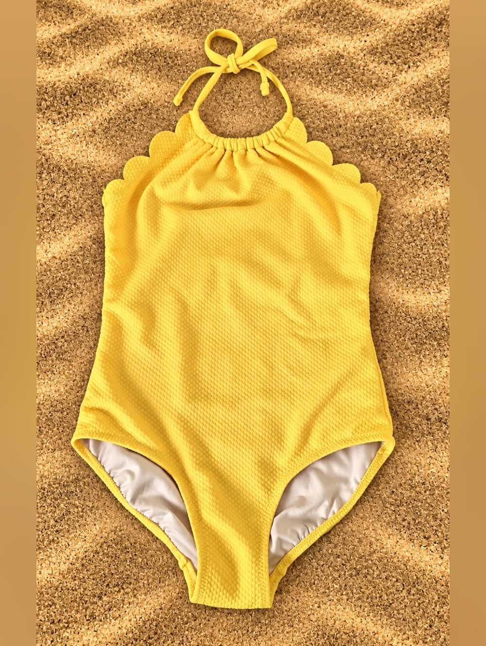 Old Navy Girls M Yellow Textured Scallop Halter One Piece SwimsuitBright and ado